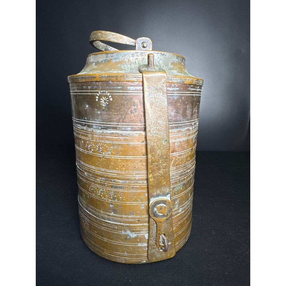 Antique 19th Century Brass & Copper Stacking Hammered LunchBox/ Container